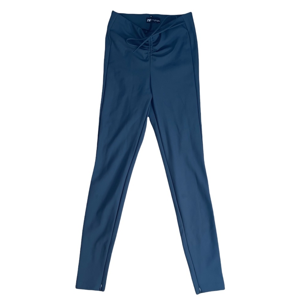 Zara | Gray High Waist Ruched Tie Waist legging pants with Split Zipper Hem Y2k